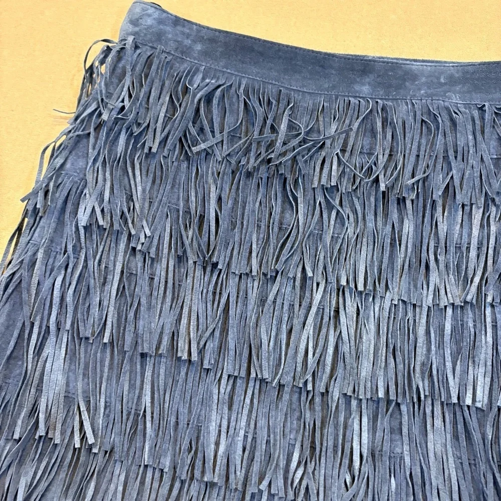 Michael Kors Leather Fringe Boho Mini Skirt Blue Size 2